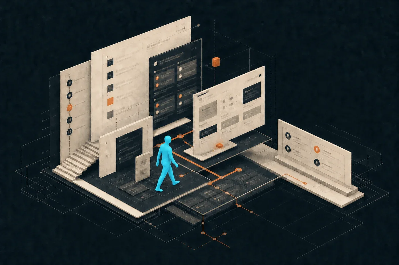 Person walks through a documentation prototype visualizing information architecture and task-based navigation